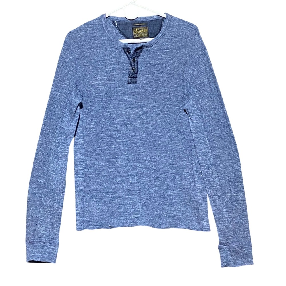 Lucky Brand Mens Size Small Long‎ Sleeve Lived in Henley Shirt Heathered Blue